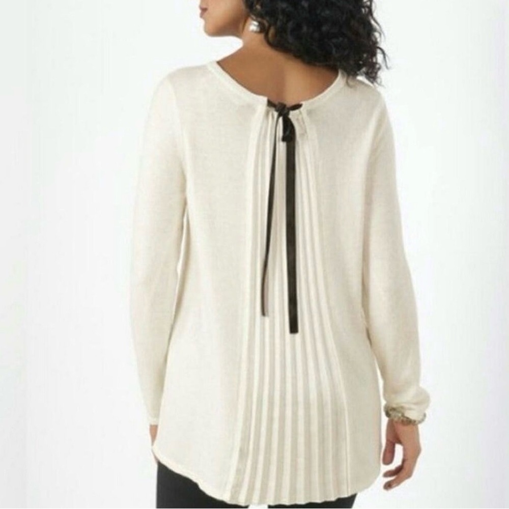 Soft Surroundings Elegant Sweater Tunic With Satin Pleated Back and Bow